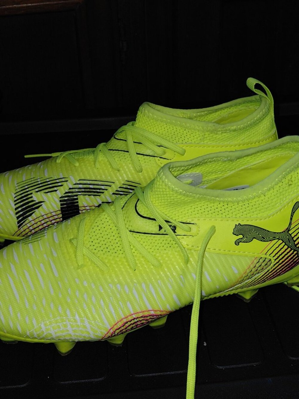 PUMA Youth Soccer Cleats Size 4.5 Neon Yellow Black Pink 108143-03